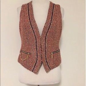 Cache navy & orange tweed vest size 2